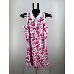 SwingDish Womens Pink Floral Sleeveless Golf Dress Polo Collar Size Small